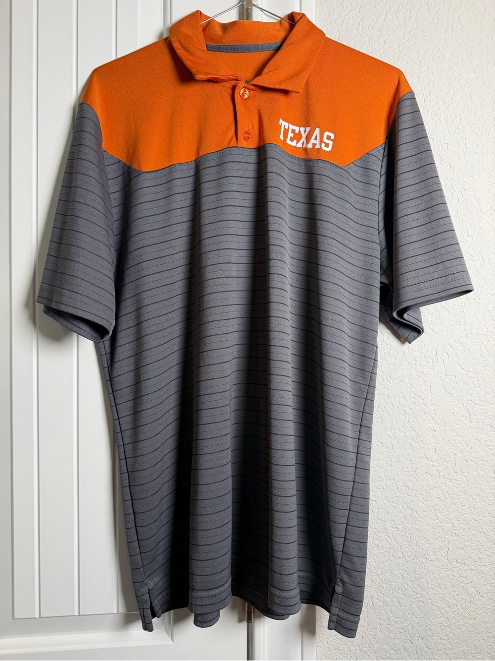 Texas Men's Orange and Gray Striped Polo Shirt
